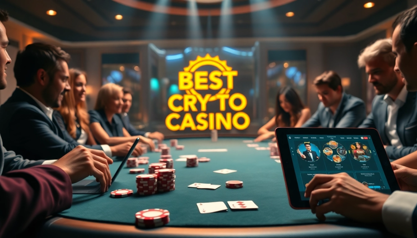 Exciting game scene featuring the best crypto casino with poker chips and cards.