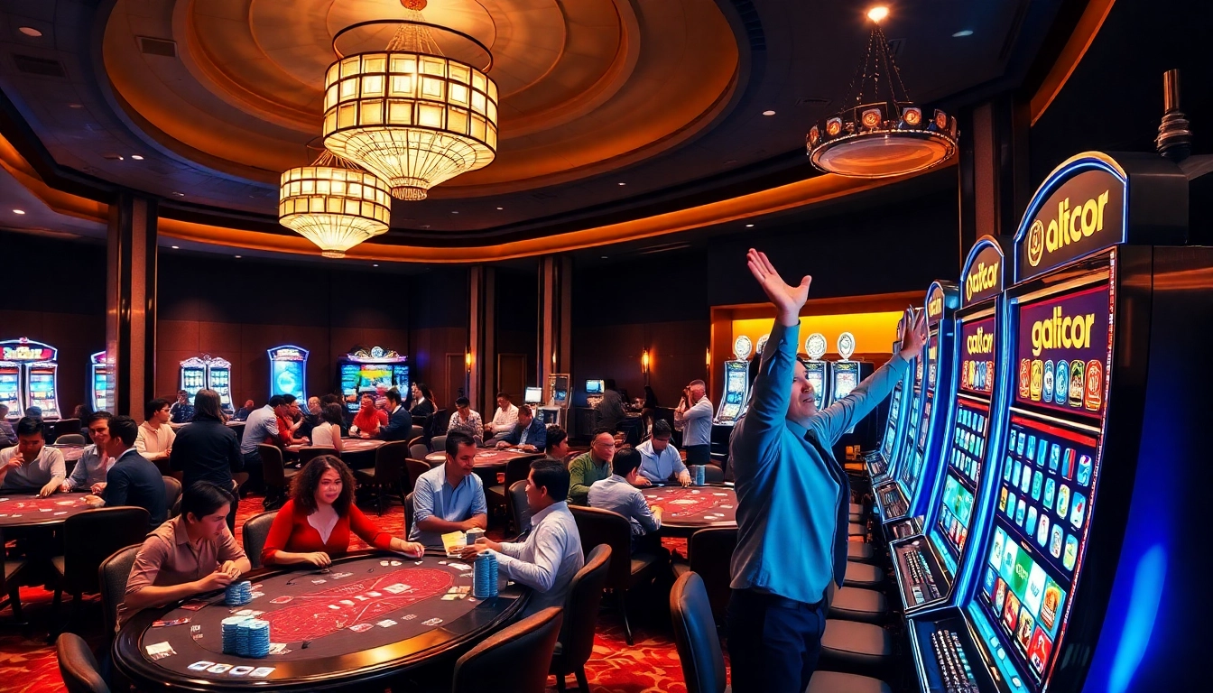 Witness slot gacor excitement as players engage with vibrant slot machines in a luxury casino.
