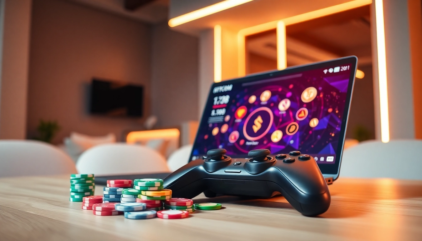 Meilleur casino crypto avec symboles numériques et ambiance énergique de jeu.