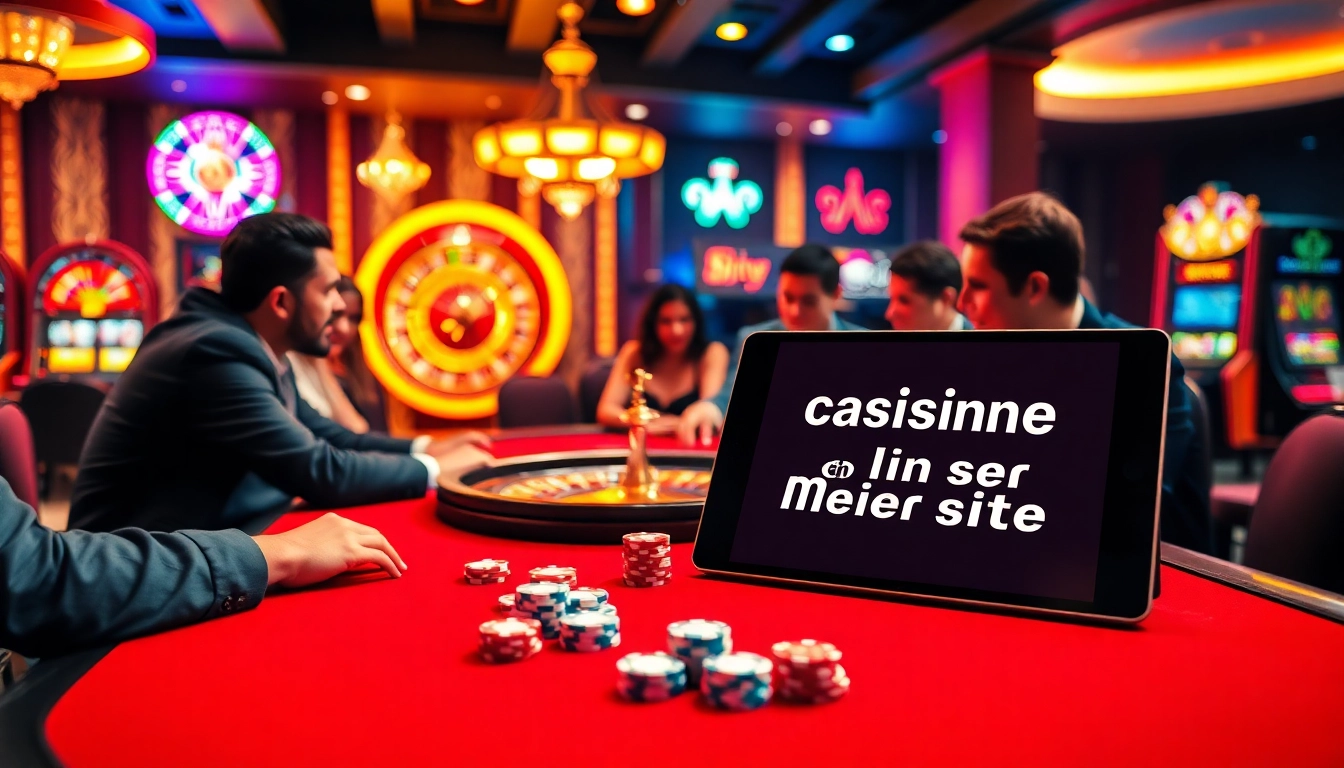 Engaging high-stakes poker game at a casino en ligne meilleur site with vibrant tables and modern technology.