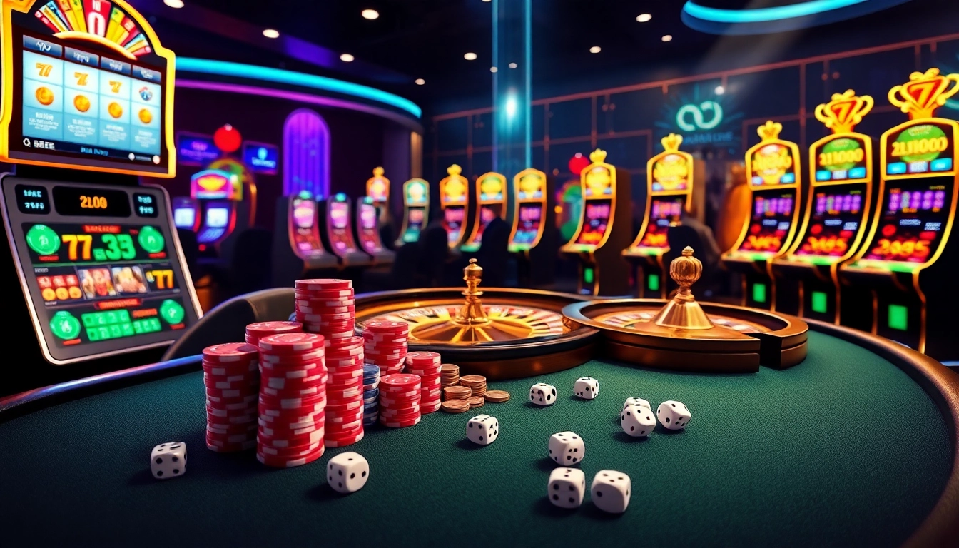 Engaging scene of casino crypto en ligne, featuring poker chips and sophisticated gaming tables.