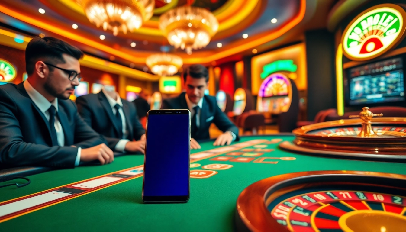 Engaged gamblers enjoying a high-stakes poker game at s8net.com with a Samsung Galaxy S8 prominently displayed.