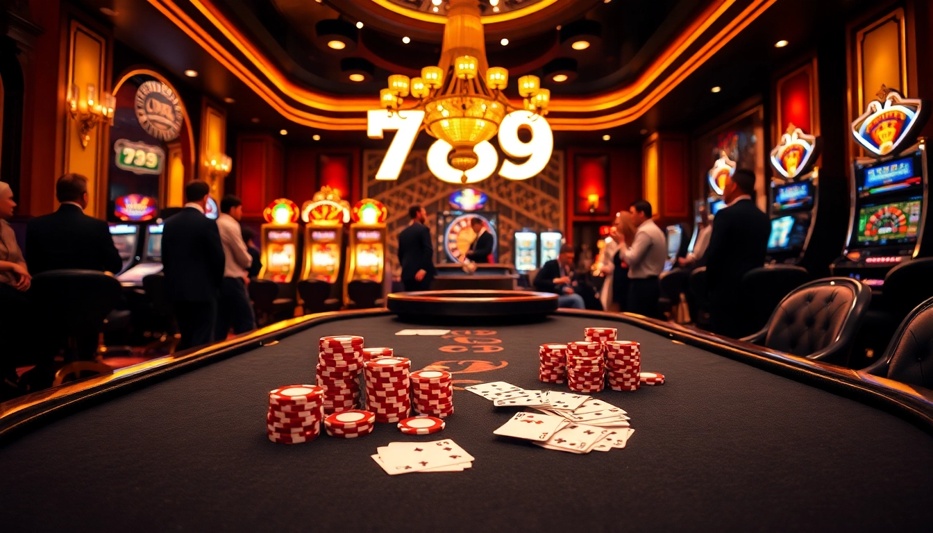 Gamblers enjoying an exciting game at the 789 club poker table with chips and cards.