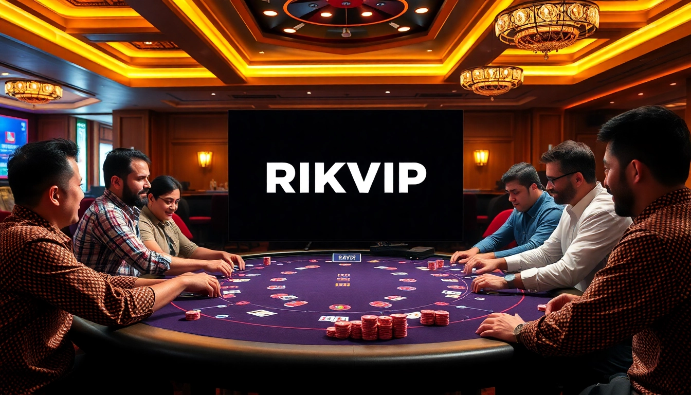 Experience thrilling poker action at RIKVIP's vibrant online casino table, filled with excitement and luxury.