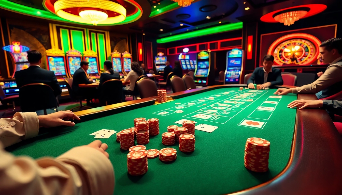 Engaging scene of high-stake gamblers at a qq888 casino table with poker chips and cards.