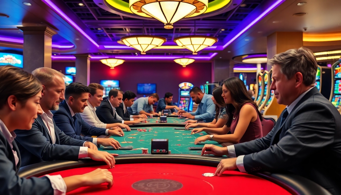 Jouer à des jeux de casino en ligne au sein d'un environnement de casino animé.