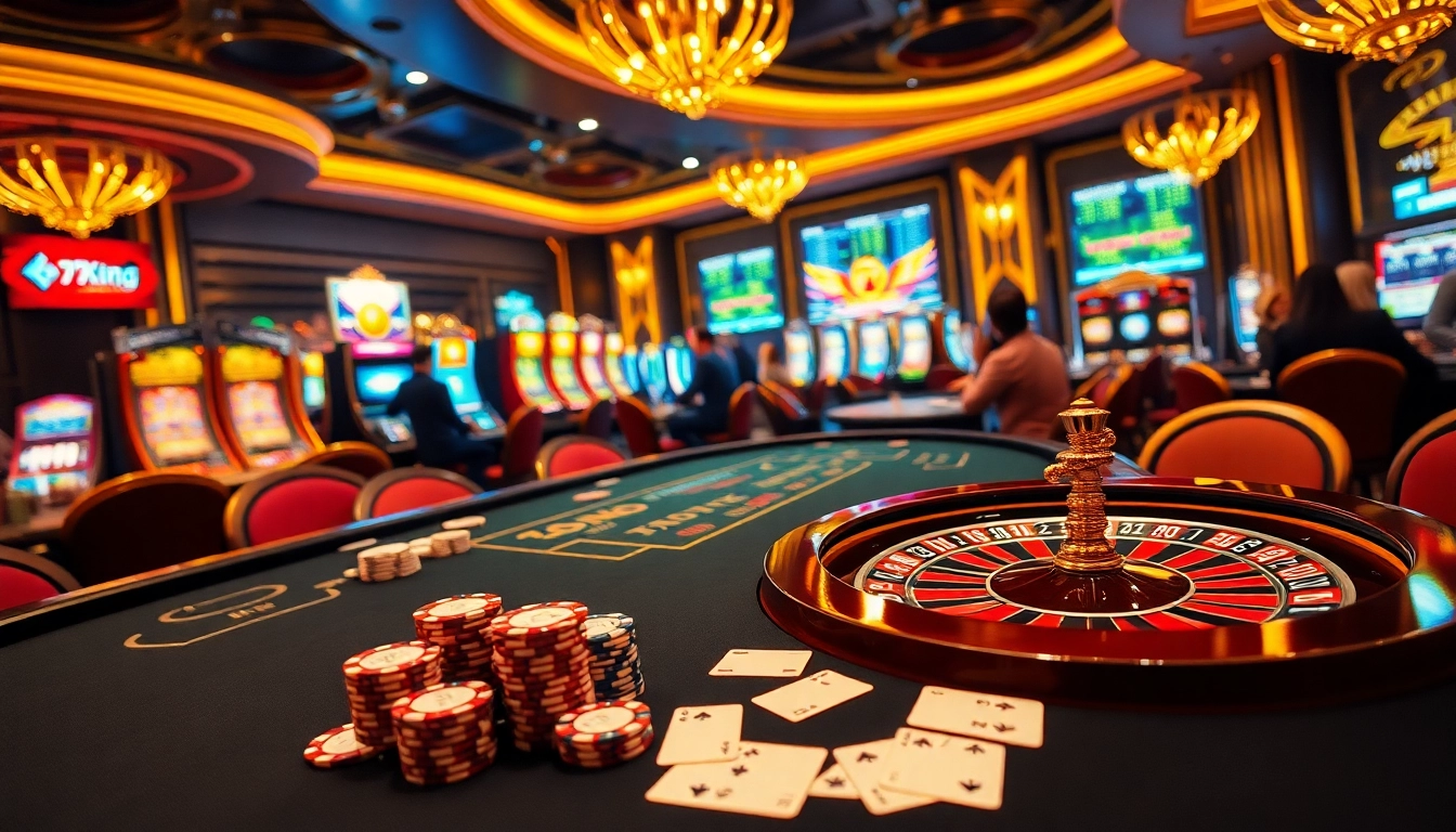 79King players strategizing at a luxurious poker table in a vibrant casino.