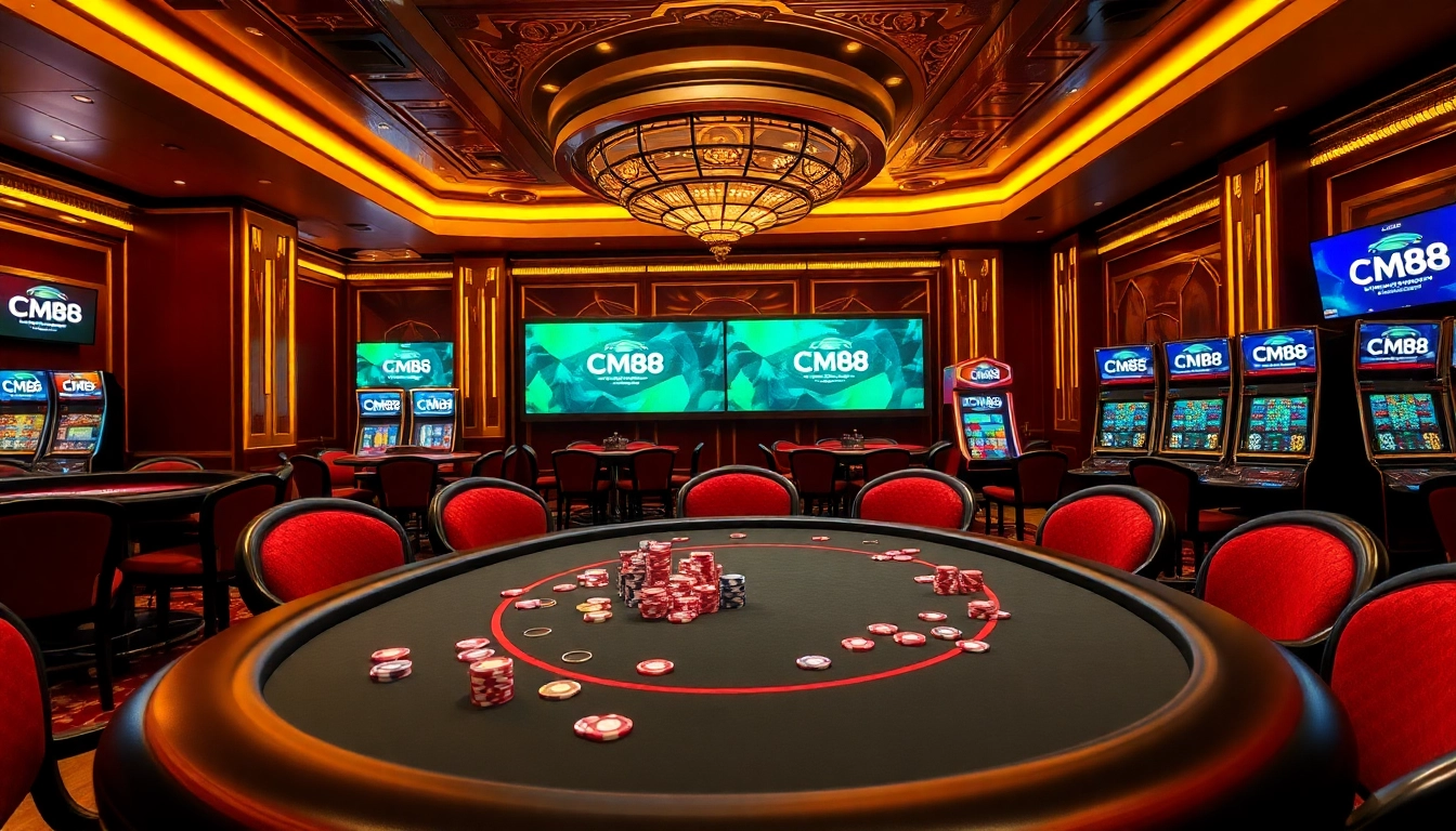 Players engaging in high-stakes gambling at CM88 casino tables, showcasing excitement and luxury.