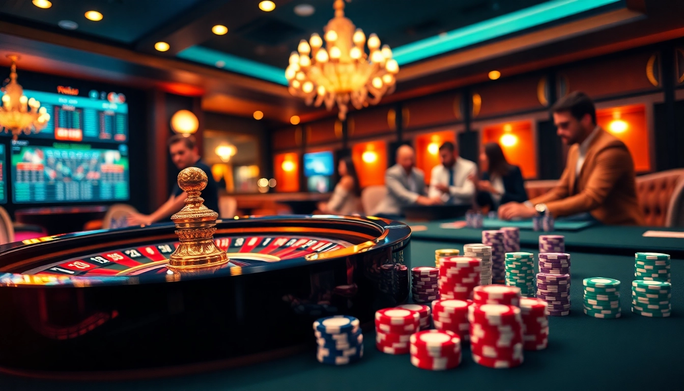 Engage in thrilling casino action at https://f8betb1.com/ featuring roulette wheels and poker chips.